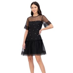 Vince Camuto Women's Novelty Organza Embellished Float Dress - Black 6